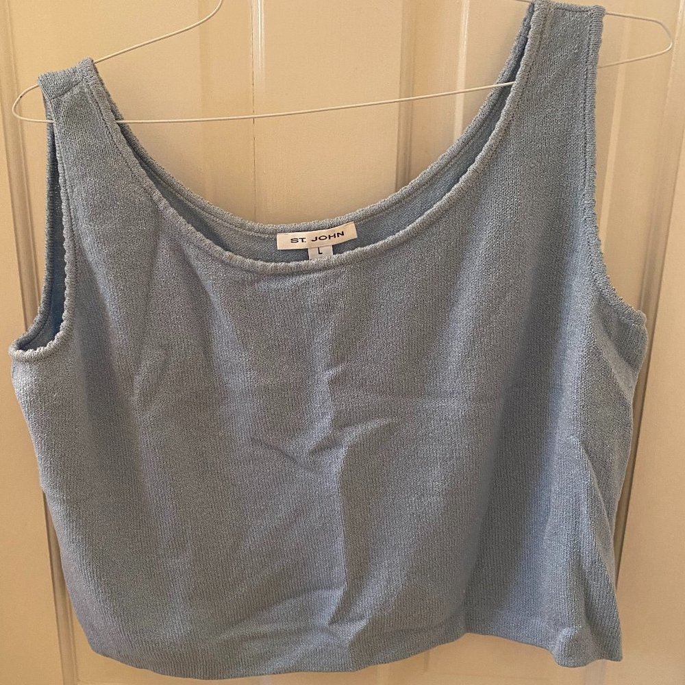 baby blue st john tank with detailed edges
